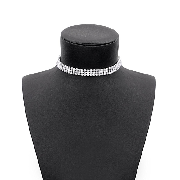 White Rhinestone Choker Necklace - Picture 2 of 2